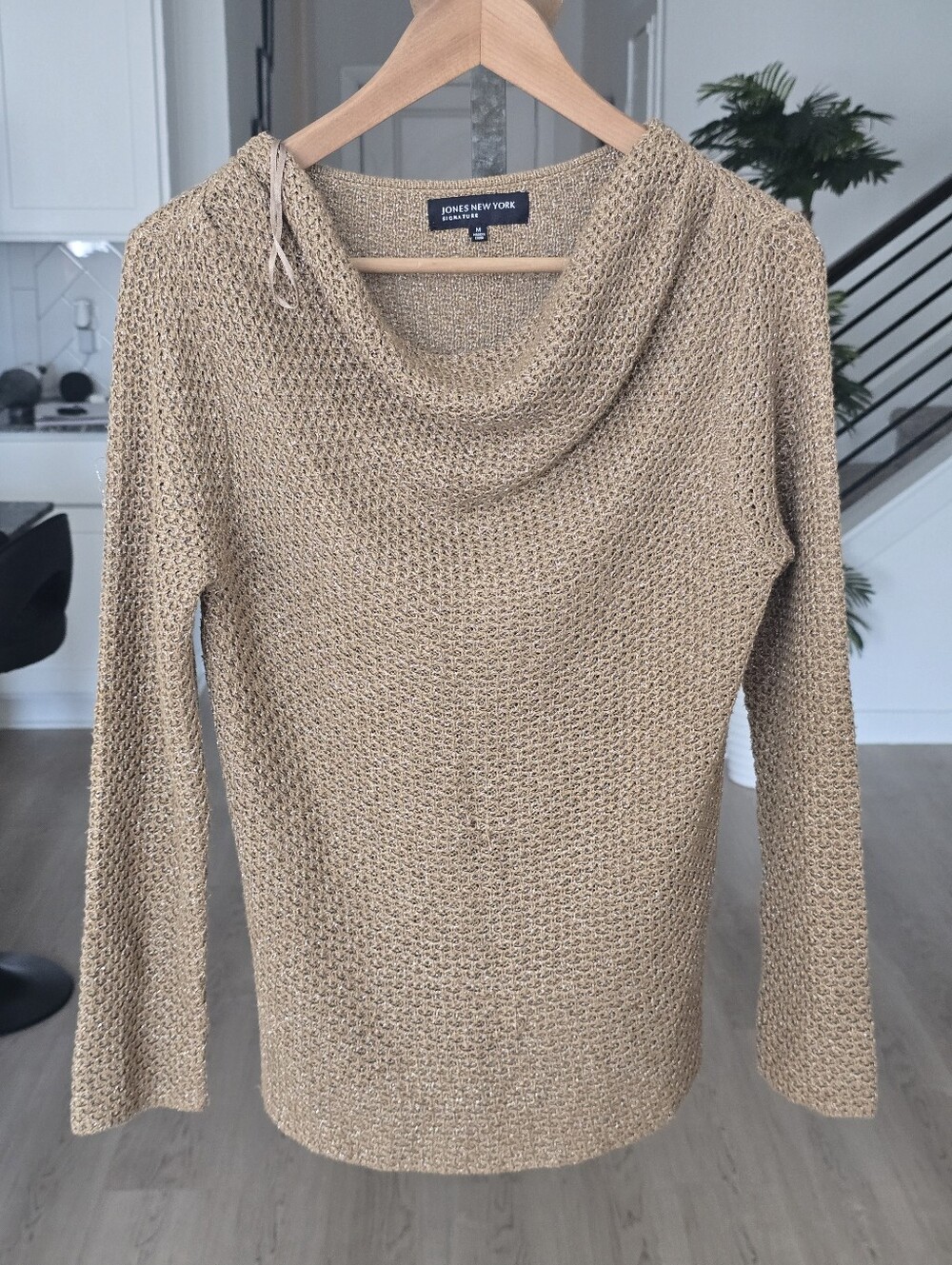 Jones New York Signature Gold Metallic Cowl Neck Knit Sweater Women's Medium